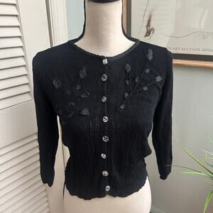 ELARIS Sweater Womens Medium Black Cardigan Dainty 3/4 Sleeve Retro Y2K Gothic